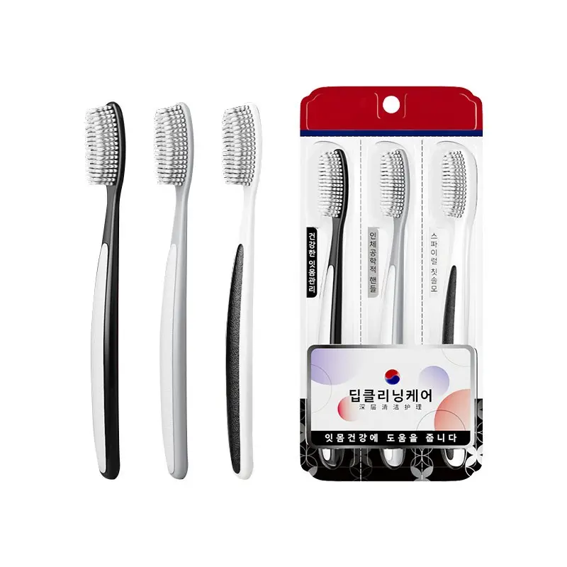 3 Pack High Density 64-Hole Spiral Bristle Toothbrushes, Extra Long Brush Head for Full Arch Teeth Cleaning, Leather Feel Anti-Slip Grip Manual Toothbrush, Comfortable Soft Fibers No Gum Irritation for Men Women Daily Use