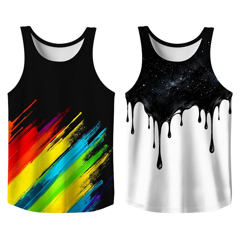Vintage 2 Pack Oil Painting Tank Top, Trendy Menswear Funny Graphic Tees, Big and Tall Gym Workout Running Tee, Comfy Casual Sleeveless Vests