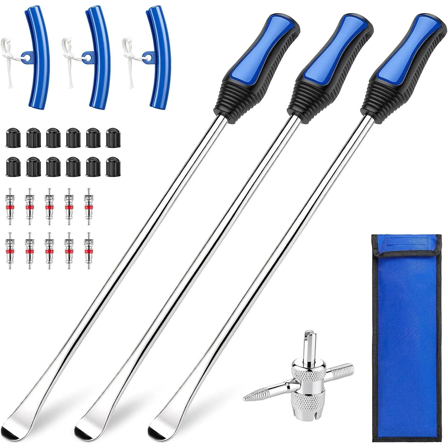 15" Tire Spoons Kit, 30 Pcs Tire Removal Tool for Motorcycle Dirt Bike Lawn Tractor Bicycle,Updated Tire Change Kit with Tire Spoon, Rim Protector, Valve Tool, Valve Cover and Valve Core