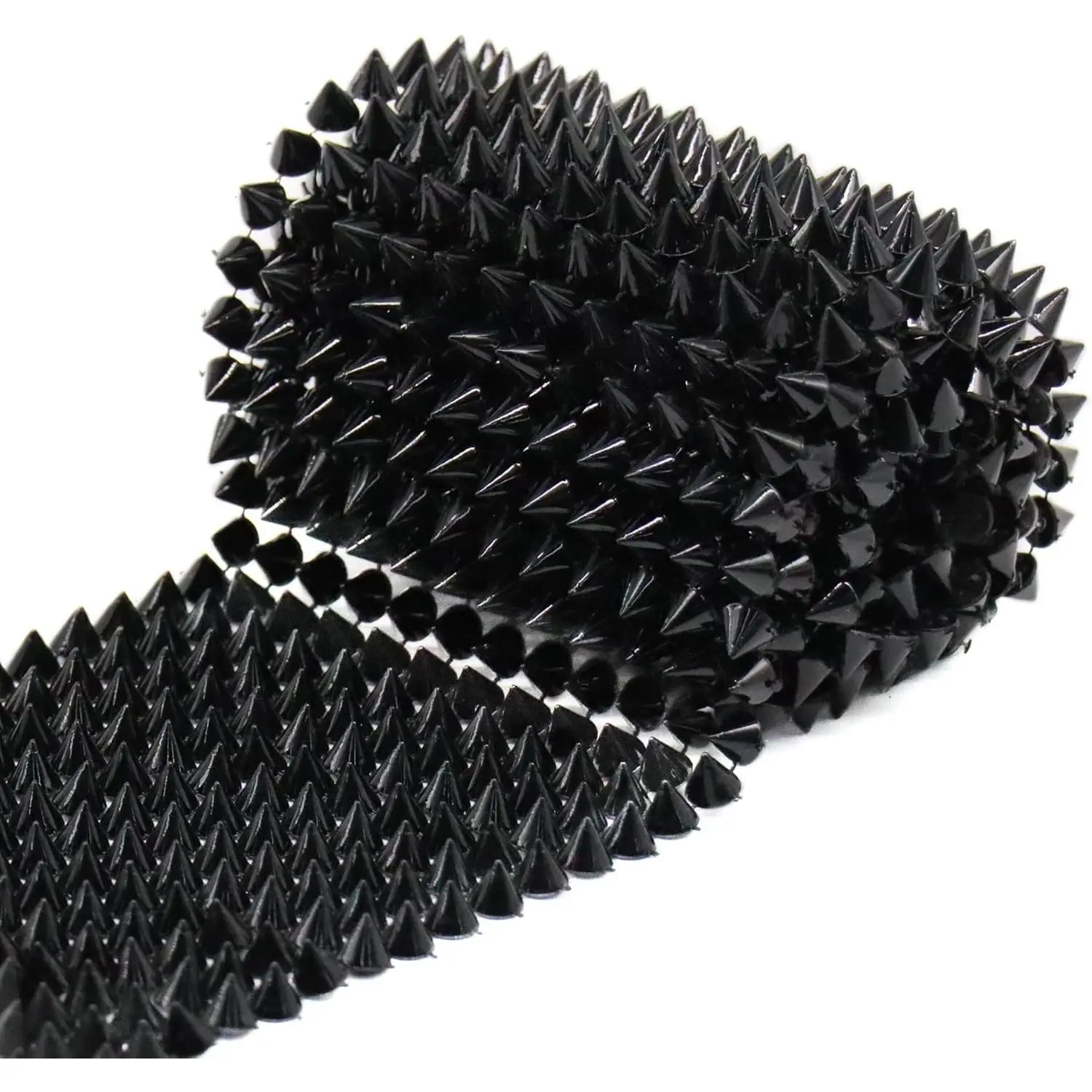 Jerler Sew Stitch on Spikes for Arts and Crafts Decoration, Mesh Rivets Studs Beads Cone Spoke Trim Punk Rock with Flat Back for Jacket, Clothing, Shoes and Performance (0.5 Yard, Black)