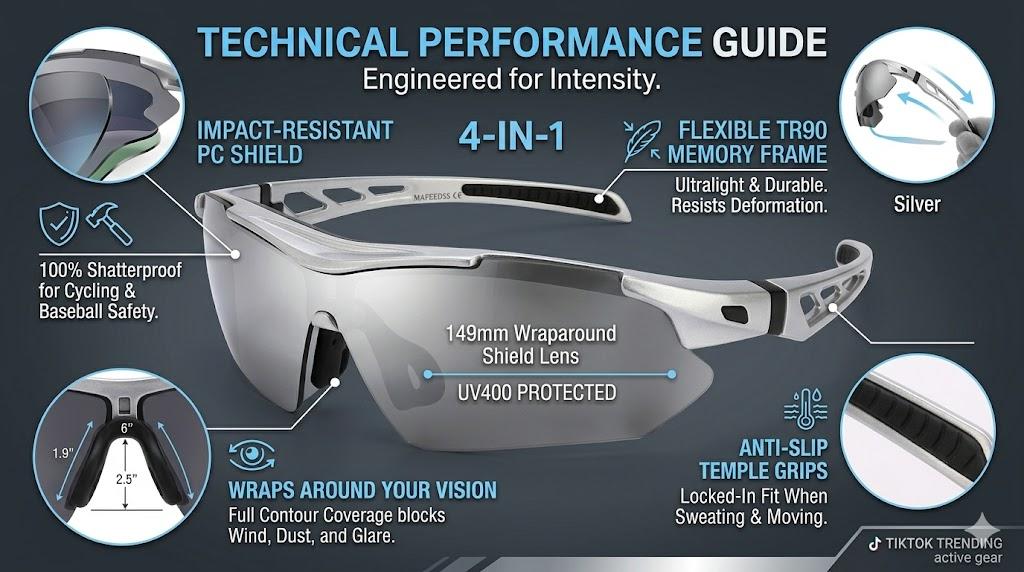 Ultimate Wraparound Sports Sunglasses for Men & Women |   Y2K Shield Shades for Cycling, Running & Baseball |   Anti-Slip TR90 Frame & UV400 PC Lens