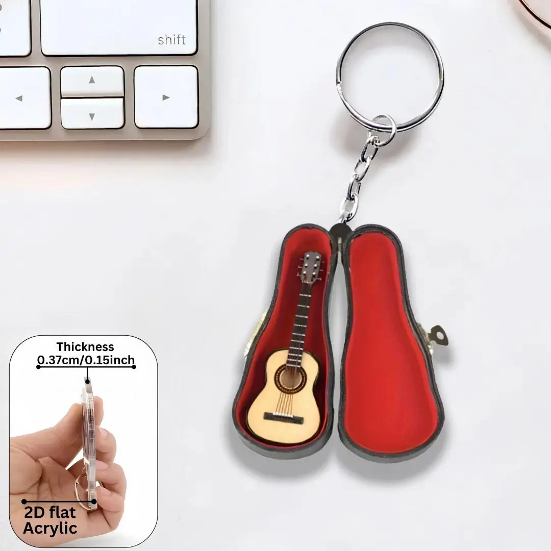 Acoustic Guitar with Case Pendant Keychain,2D Flat Acrylic Ornament,Music Fans Gift,Hanging Decoration for Car,Bag,Festive,Party