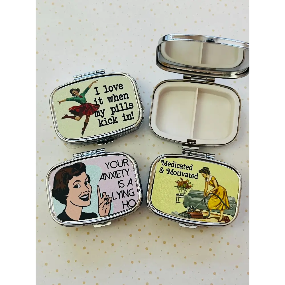 Retro Funny Pill Box: Saracastic Housewives Meds Travel Pill Case, 50s Housewife