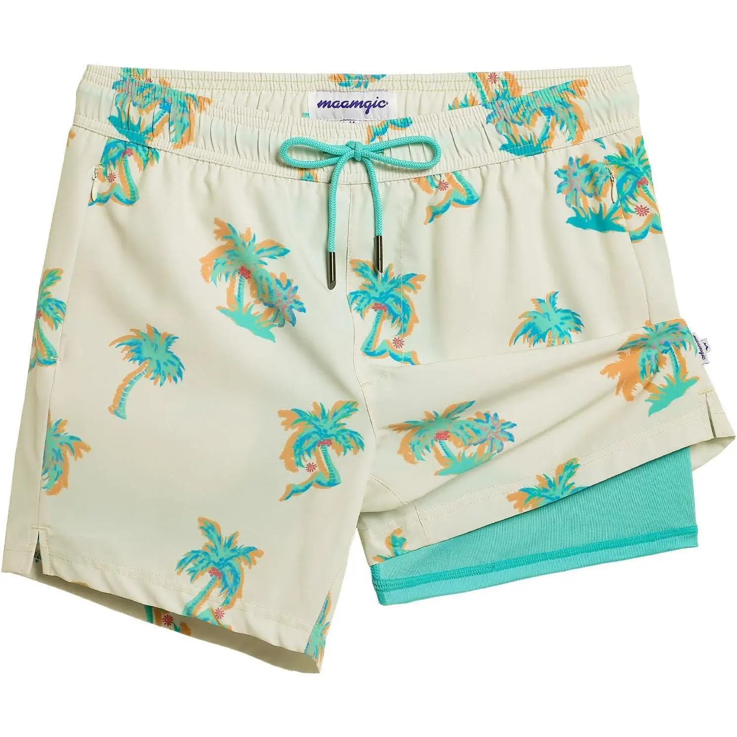 maamgic Men's 5-Inch Inseam Swim Trunks - 2-in-1 Boardshorts with Compression Liner, Stretch Quick-Dry Fabric, Zipper Pockets, Sporty Chic Style, USA Flag Design (5 Inch Inseam Men's Shorts), Five-Inch Inseam Men's Shorts