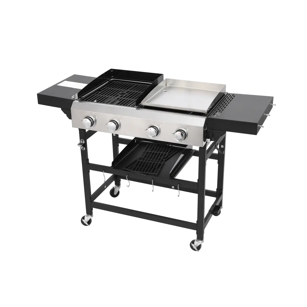 2-Burner Gas & Plancha Combo Grill Outdoor Barbecue Station, 56.5x22.83x38.38in, 38240 Total BTU, Thick Square Cast Iron Grates, Enamel Body, Stainless Steel Burners, 470sq.in Grill + 248sq.in Teppanyaki Surface for Meat Cooking, Griddle, Barbecue Grill