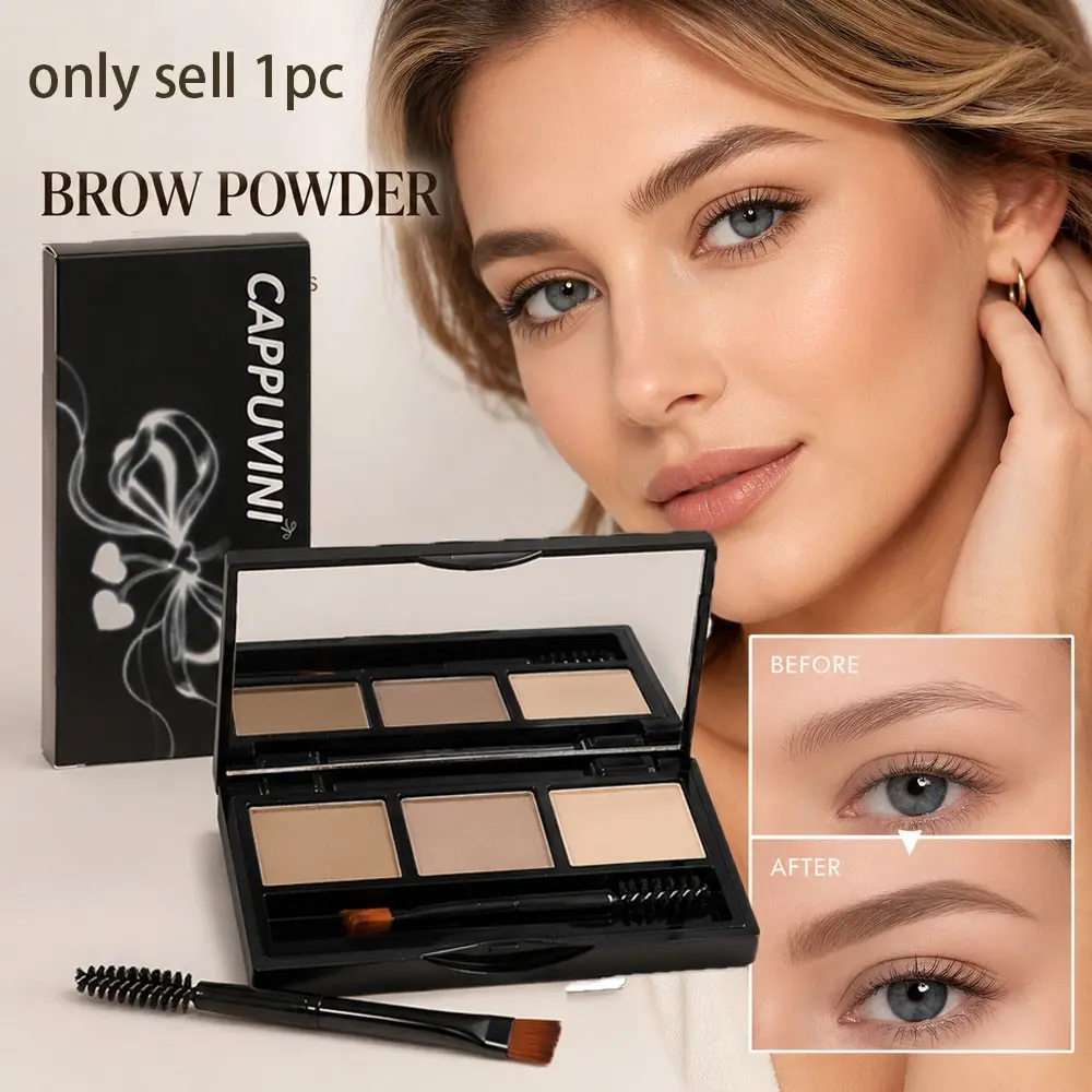 Cappuvini Three-Color Eyebrow Powder, Long-Lasting Korean Makeup, Natural Look, Waterproof, Contouring, Versatile, Affordable, Eyebrow Powder Palette