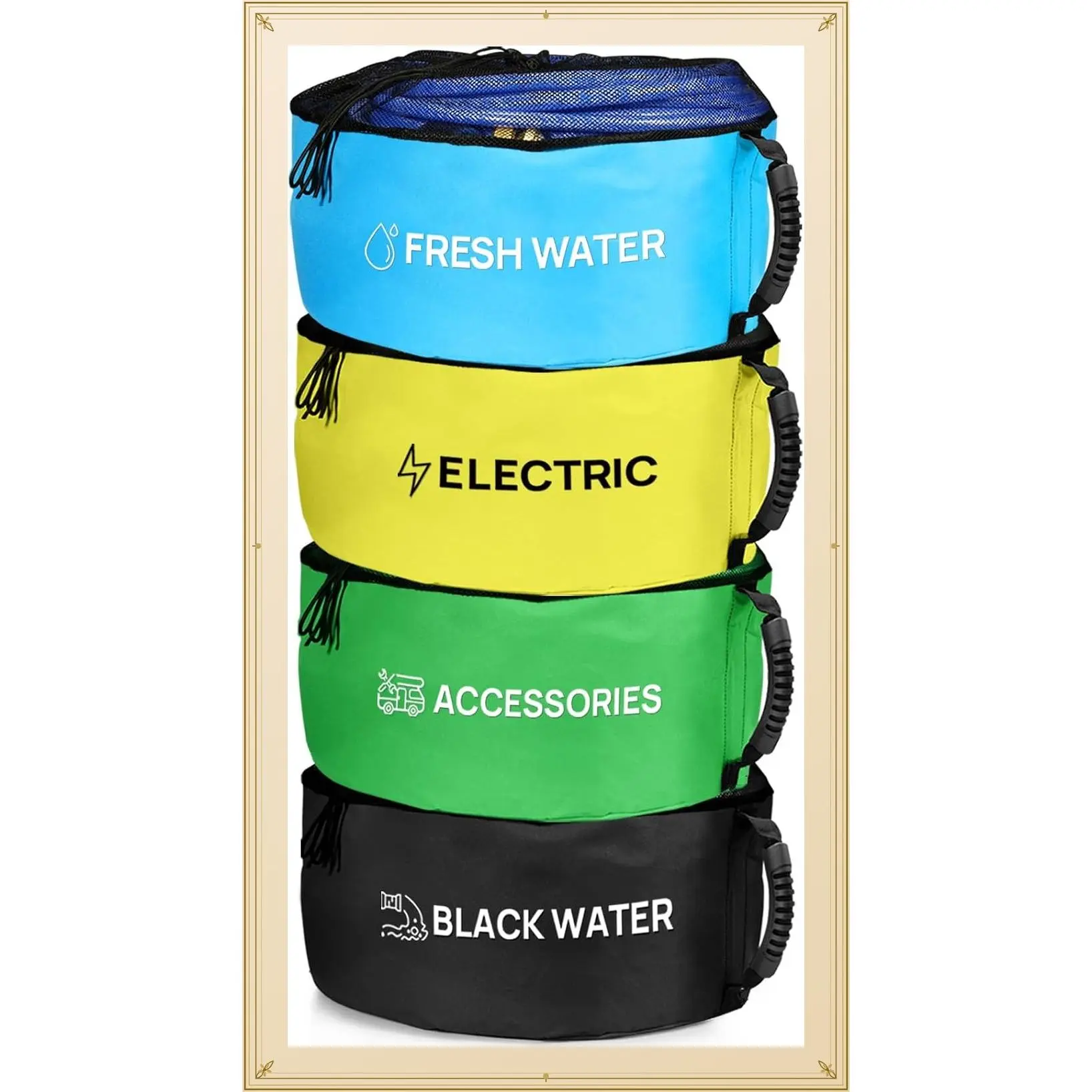 4 Pack Waterproof RV Hose Storage Bags, 4 Color-Coded Utility Bags for Organizing Fresh Water, Sewer Hoses, Electrical Cords & Accessories, RV Accessories for InsideGift