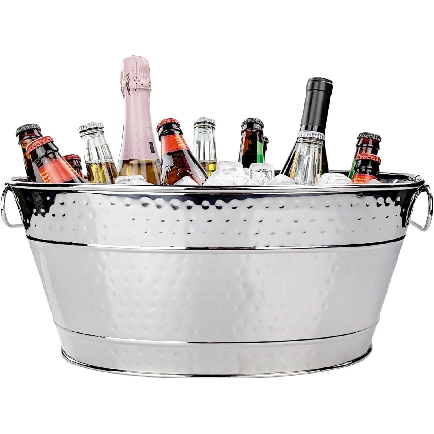 Stainless Steel Beverage Tub for Parties, Medium (4 Gal), Oval | Stainless steel ice bucket holds beer, wine and champagne. A 4-gallon metal drink bucket for parties and entertaining.