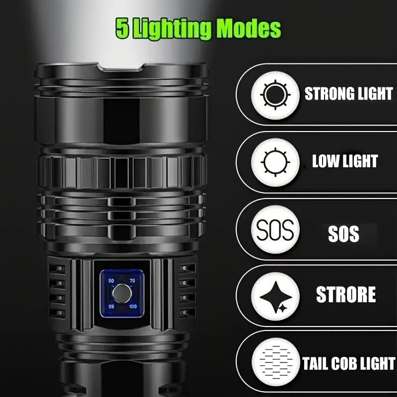 Flashlight, Ultra Bright, Adjustable Focus and Floodlight Modes, Five Lighting Modes, USB Charging and Reverse Charging, Aluminum Alloy Outdoor Flashlight, Suitable for Camping, Home Night Light, Hiking, Fishing