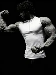 Men's European Style Half-Zip Standing Collar Fitness Vest, Sleeveless Wide Shoulder, High Elasticity Quick-Dry Breathable Compress Fabric
