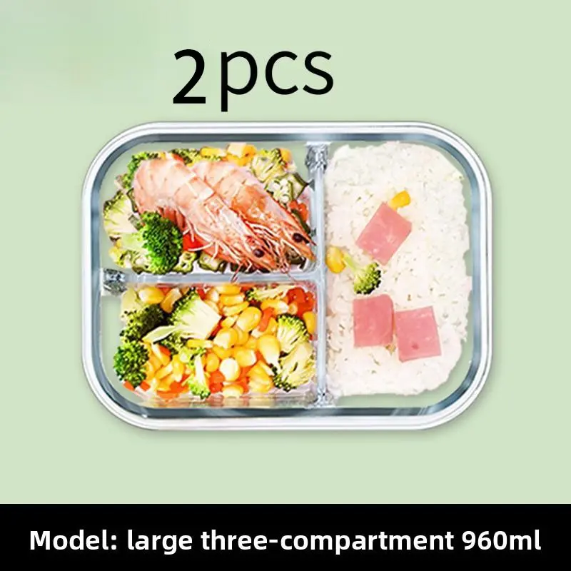 2 Pack Heated Glass Food Container with Lid Airtight Sealed Lunch Box Large Capacity for Students Refrigerator Safe Reusable Bento Box