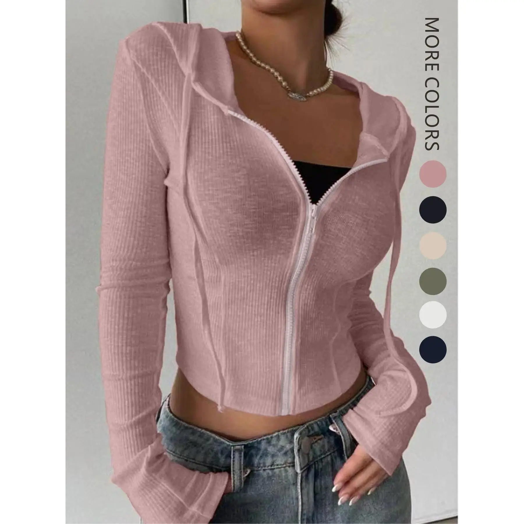 Women's Knit Sweatshirt Long Sleeve Half Zip Hoodie Casual Lightweight Pullover Top