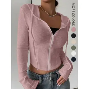 Women's Half Zip Hoodie Long Sleeve Knit Sweatshirt Drawstring Hood Casual Pullover Sweater