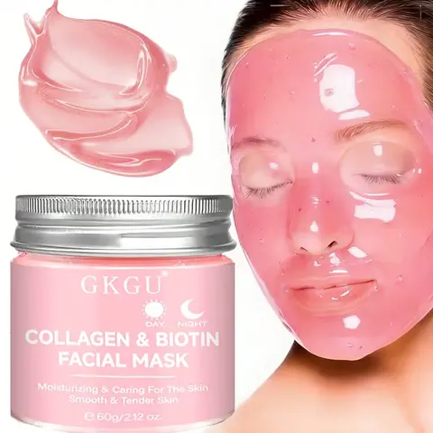 GKGU Collagen & Biotin Facial Mask - Hydrating Collagen Mask, Hypoallergenic, Moisturizer, Moisturizing & Antioxidant Rich, Daily & Night Use, Smooth Texture, Soft, Non-Greasy Formula, Cosmetic, Ideal for Your Skincare Routine, Collagen Masks