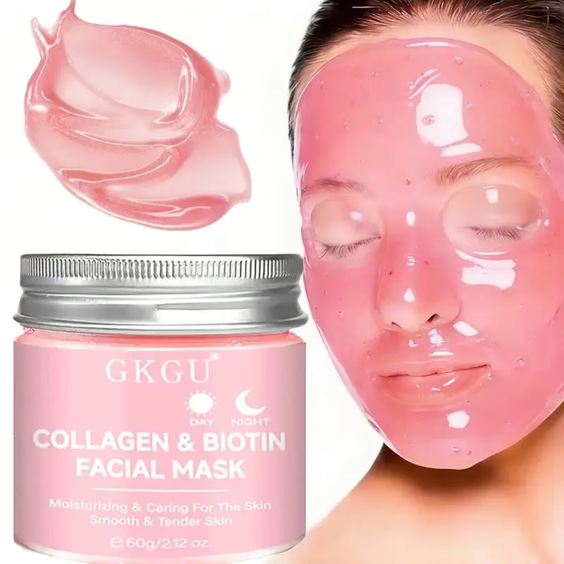 GKGU Collagen & Biotin Facial Mask - Hypoallergenic, Moisturizer, Moisturizing & Antioxidant Rich, Daily & Night Use, Smooth Texture, Soft, Non-Greasy Formula, Cosmetic, Ideal for Your Skincare Routine, Collagen Masks