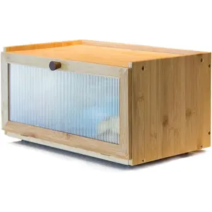 Bamboo Bread Box for Kitchen Capacity Bread Storage Container Farmhouse Bread Box with Window Bread Holder