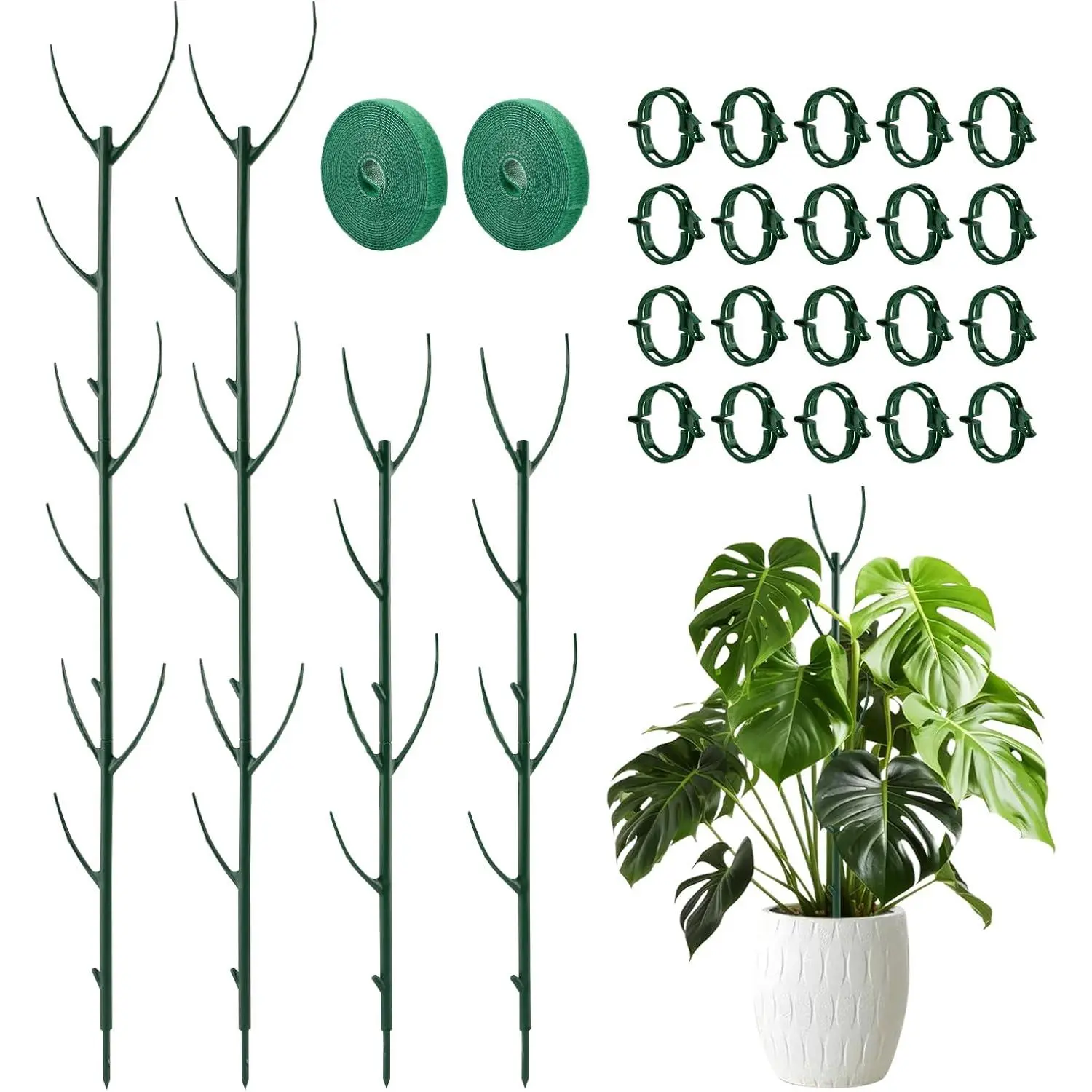 10-Pack Stackable Plastic Twig-Shape Monstera Support Stakes, Adjustable Climb Aid for Indoor/Outdoor Safe Climbing Plants, Pot Support for Monstera, Pothos