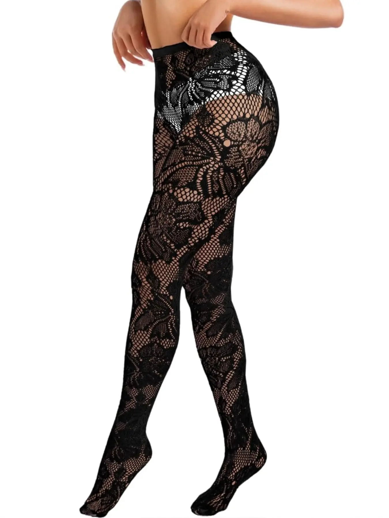Women's Sexy Lace Stockings, High Waist Fishnet Tights, Floral Pattern Pantyhose, Elegant Party Wear, All Seasons Fashion, Clothing