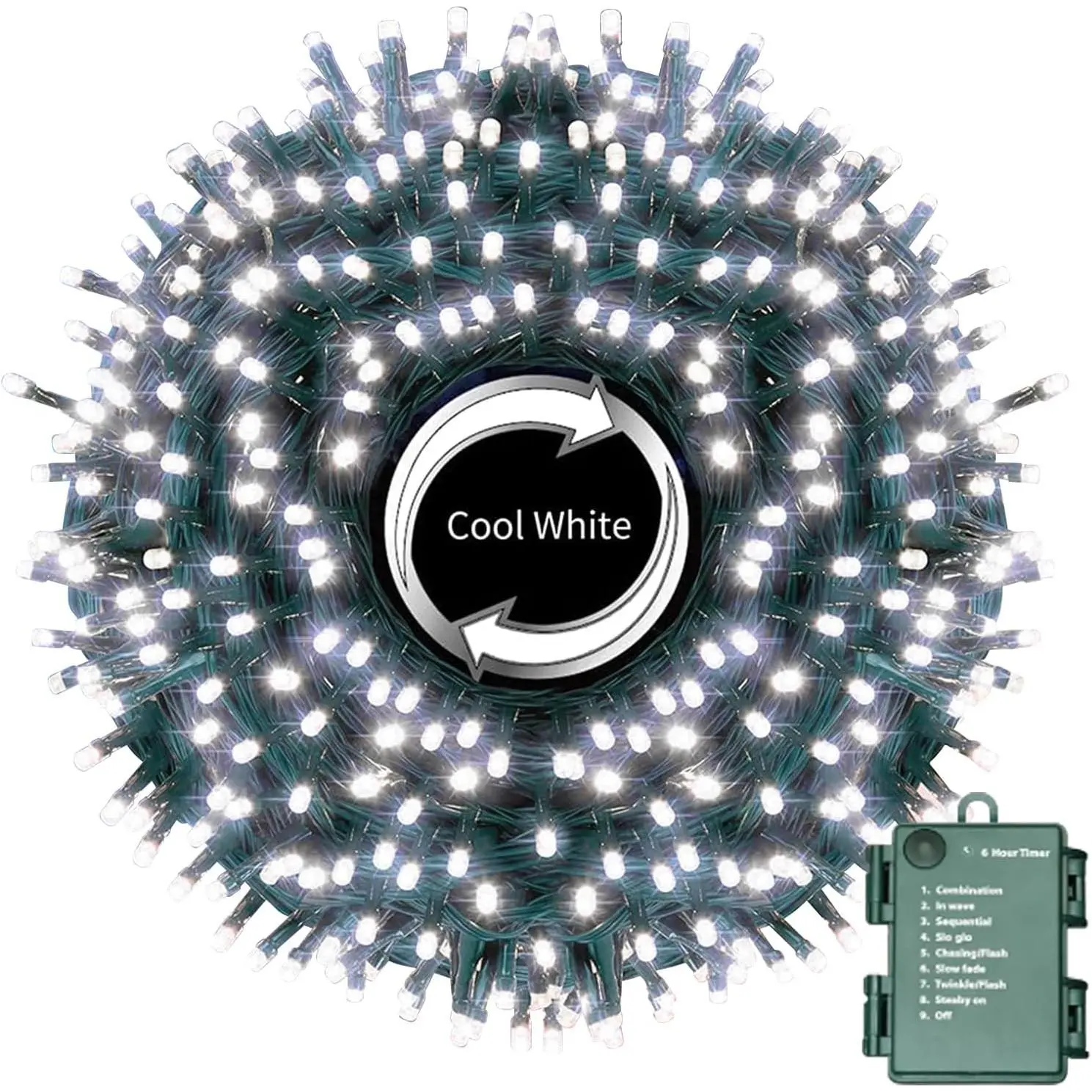 34.1FT 100 LED  Operated Christmas Tree Lights Indoor Outdoor Cluster String Light with Timer 8 Modes Dark Green Wire Fairy Light Xmas Patio Bedroom Garden Decorations (White)