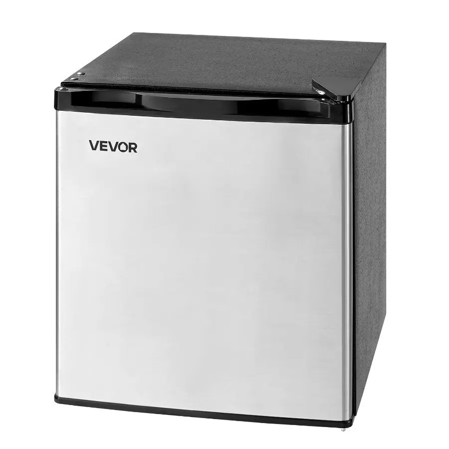 VEVOR 1.6 Cu. Ft Single Door Compact Stainless Steel Refrigerator, Adjustable Temperature, Metal Shelf, Energy Efficient, Reversible Door, Quiet Operation, for Bedroom, Office