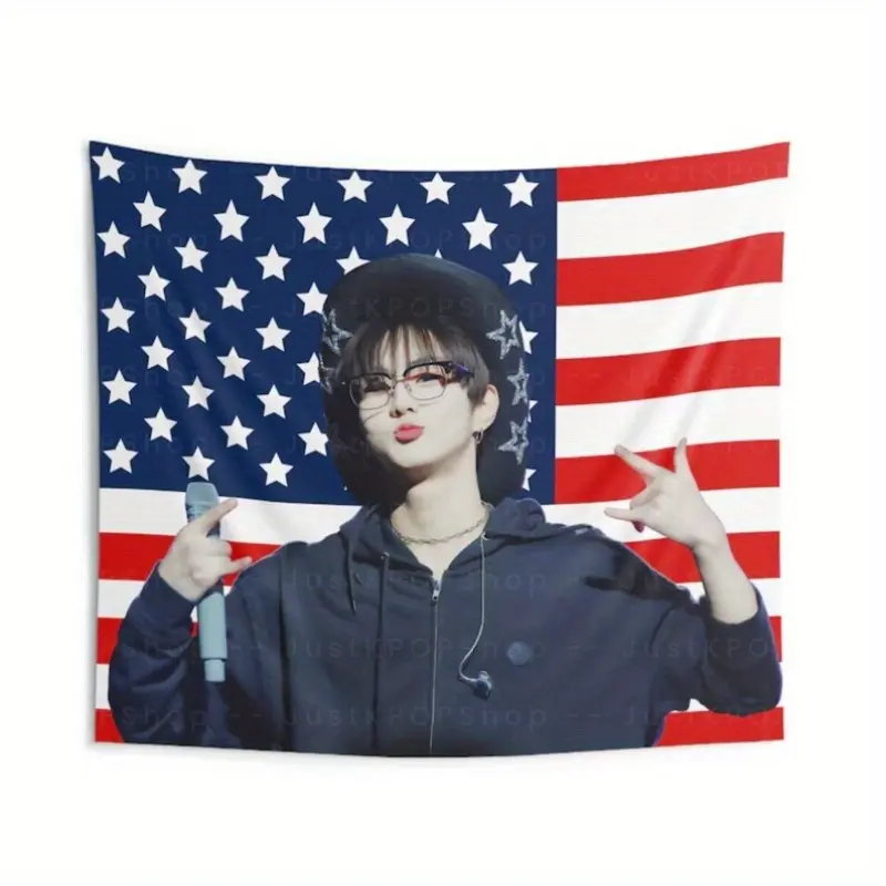 1pc Jungwon Denim American Flag Banner Concert Decoration Featuring Jungwon Denim Design for Enha World Tour Fan Event with Free Installation Kit