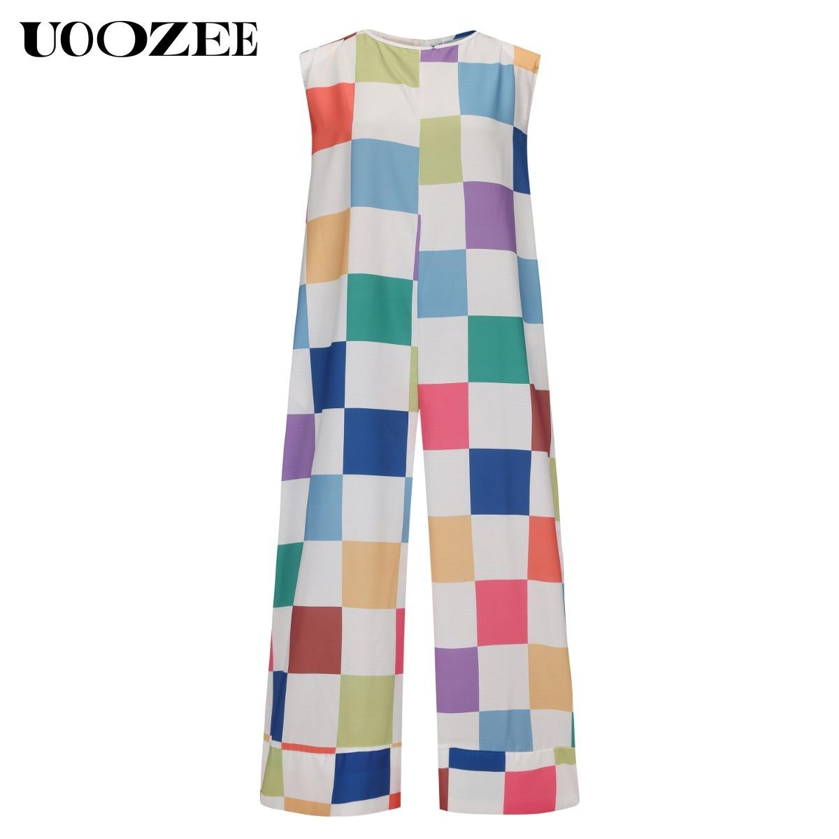 Women's Loose Sleeveless Plaid Jumpsuits - Cotton Linen Blend, Colorful Checkered Design, Comfortable & Stylish Overalls