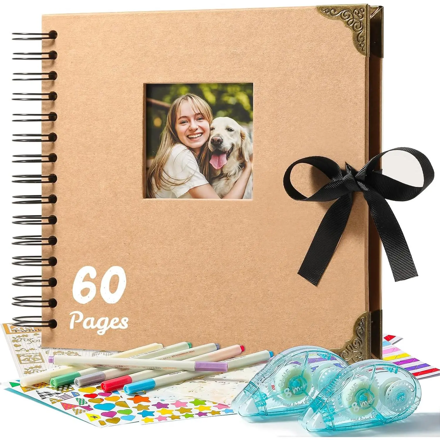 8 x 8 Inch Scrapbook Album 60 Pages with Scrapbooking DIY Kits. Window Photo Album with Scrapbook Tapes Stickers and Metallic Markers. Craft Memory Book for Wedding  Birthday Family Anniversary