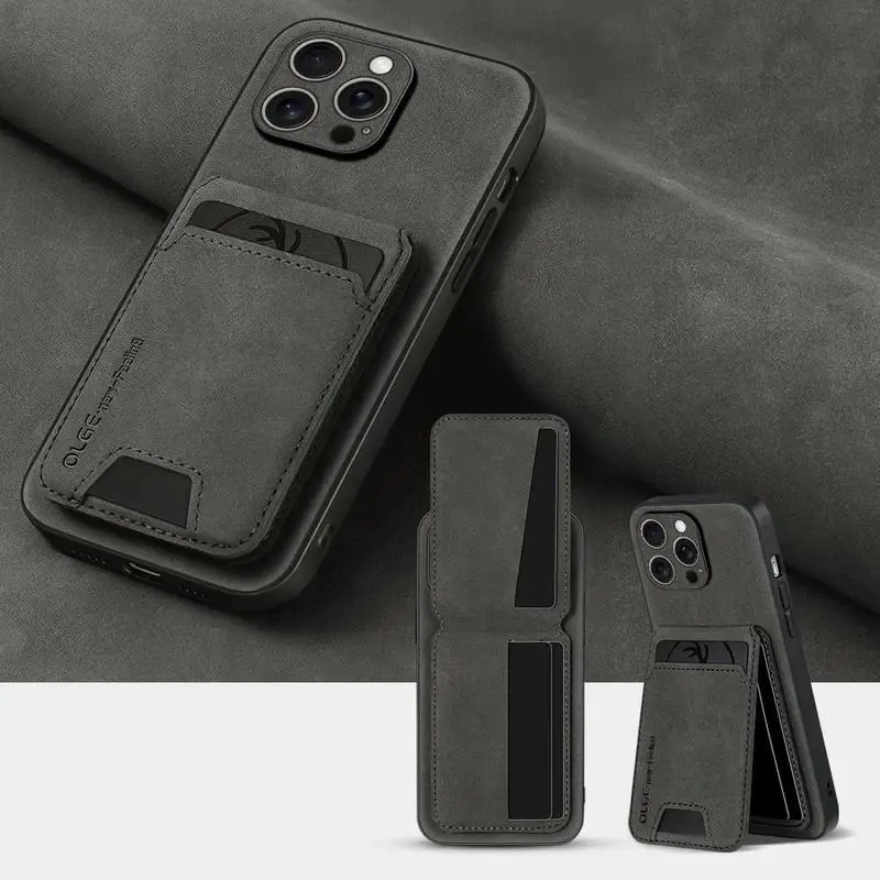 Luxury leather card holder phone case For iPhone 17 16E 16 17 15 14 13 11 Pro max wallet card bag leather shockproof back cover