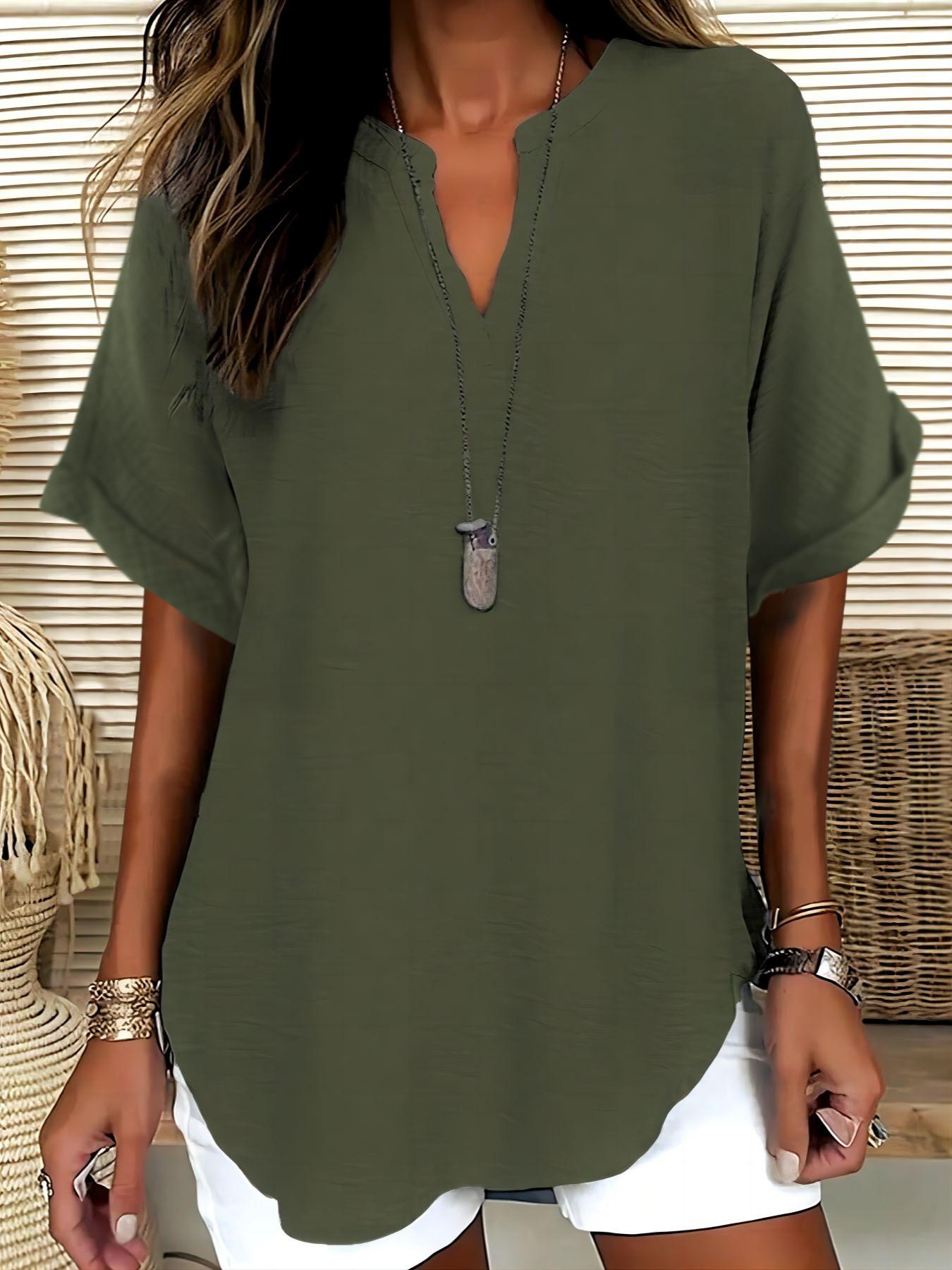 Elegant Polyester V Neck Loose Fit Short Sleeve Blouse Shirt for Women, 100% Polyester, Regular Length, 145g/m², Casual Weekend Top Womenswear Elegant Polyester V Neck Loose Fit Short Sleeve Blouse Shirt for Women, 100% Polyester, Regular Length, 145g/m², Casual Weekend Top Womenswear