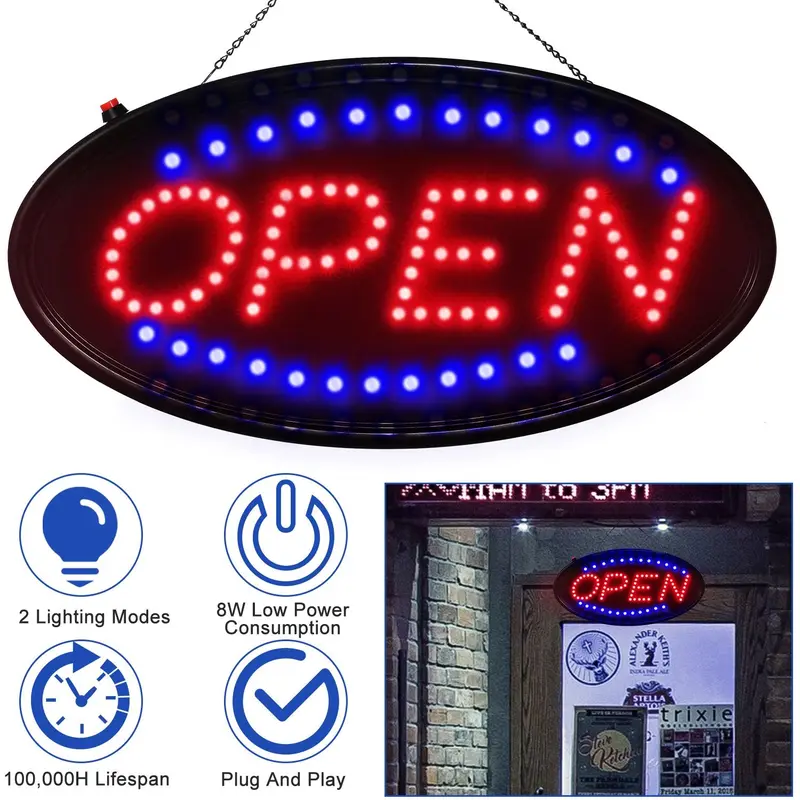 Vibrant LED Neon Open Sign with Flashing & Steady Lights - Perfect for Business Visibility