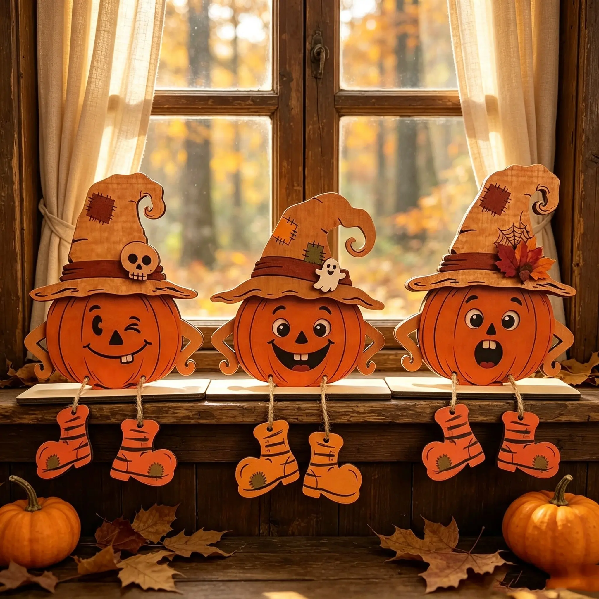 Creative Wooden Hanging Tags with Pumpkin And Ghost Designs, New Halloween Decorations for Holiday Atmosphere Layout