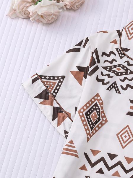 Women's Button Up Shirt & Shorts Pyjama, Casual Comfy Short Sleeve Top & Shorts PJ Set, Ladies Sleepwear for All Seasons, Loungewear, Pajamas