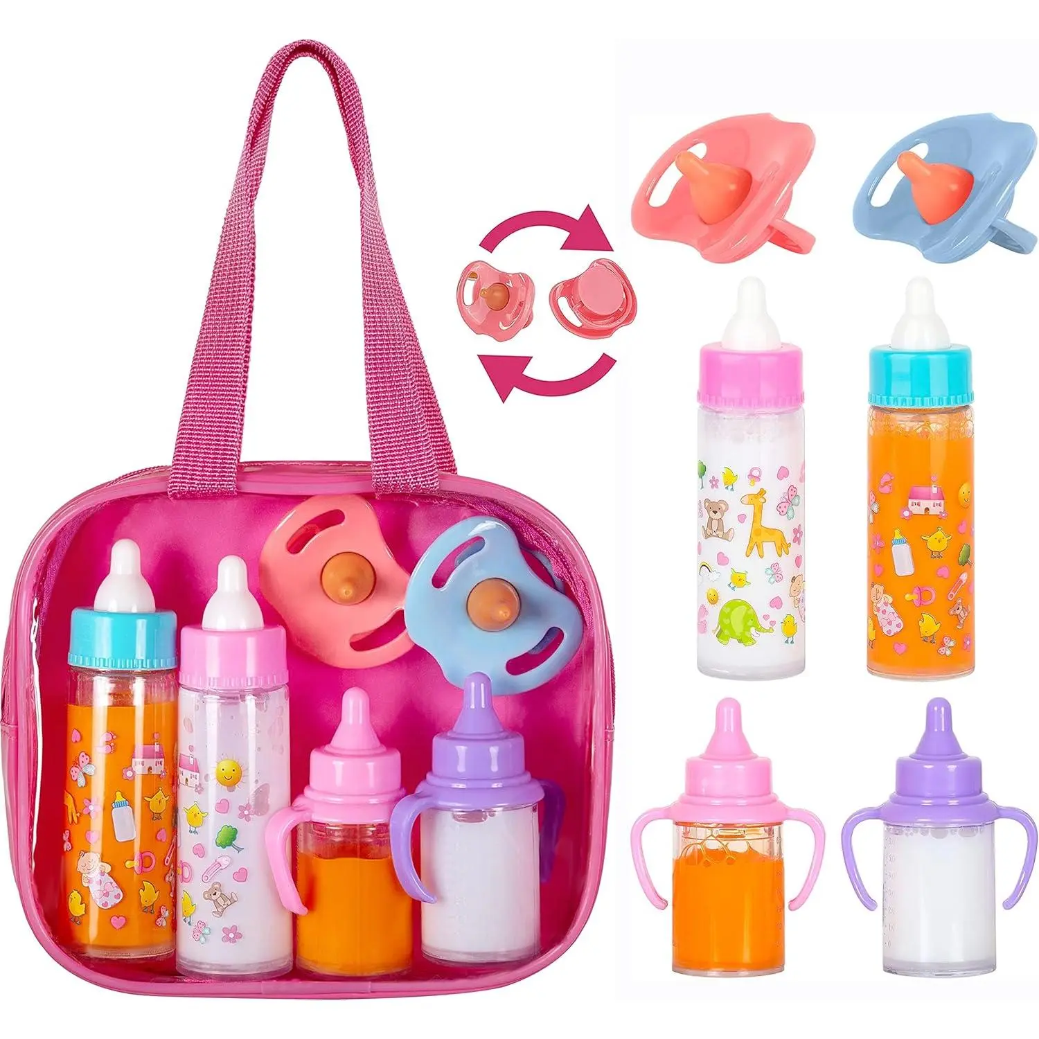 My Sweet Baby Disappearing Doll Feeding Set, Baby Care 6 Piece Doll Feeding Set -  Toy Stroller |     2 Milk & Juice Bottles with 2 Toy Pacifier  Baby Dolls Set - Kids Gift Set