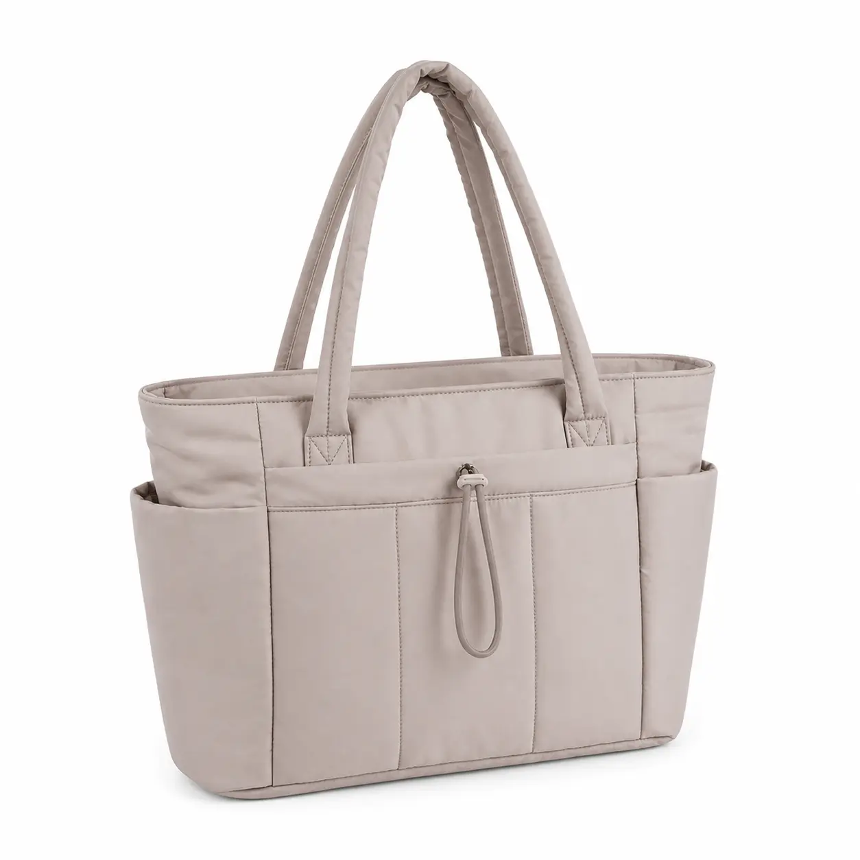 Lightweight Quilted Shoulder Bag for Everyday Outfits a Soft Nylon Tote with Color Blocking Contrast Stitching and Chain Detail Medium Size with Compartments for Travel Work and Casual Days in Black Khaki Pink Light Blue Ivory or Purple