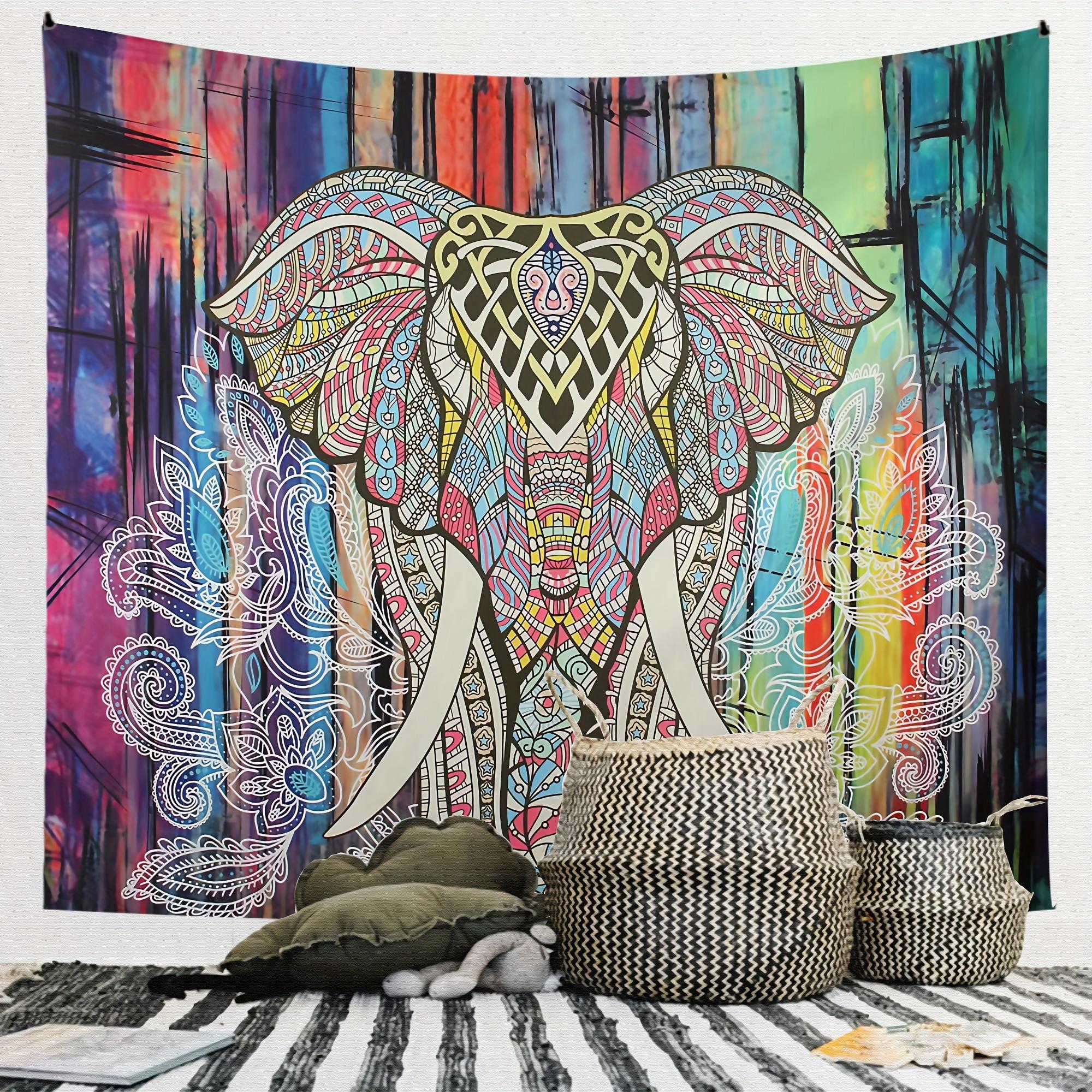 1pc Exotic Mandala Indian Elephant Canvas Tapestry, Ethnic Life Wall Rug Creative Religious Print Wall Decor， funny room tapestry durable man