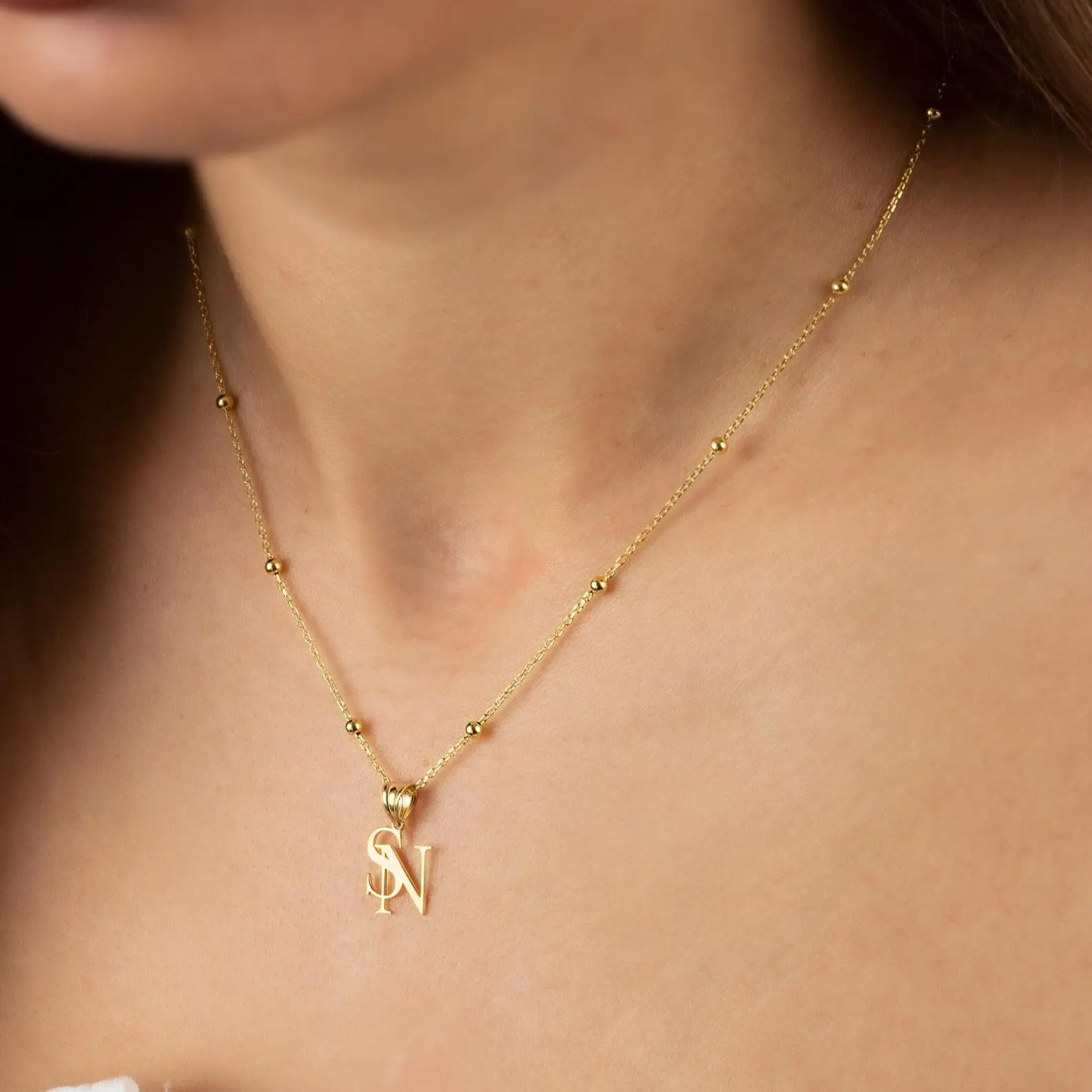 AS1207 Personalized Double Initial Necklace Custom Two Letter Necklace Gift for Couple