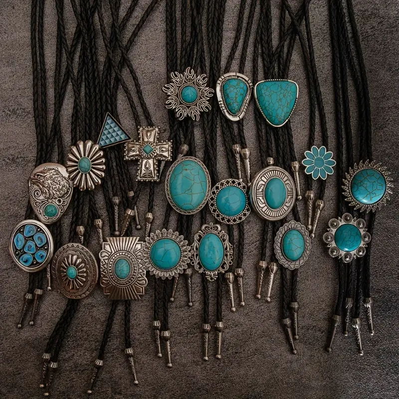 5Pcs Western Cowboy Style Bolo Tie, Unisex Wear Rope Chain Necklace for Cowboy Theme, Casual Outfits & Western Look (Mixed Styles)