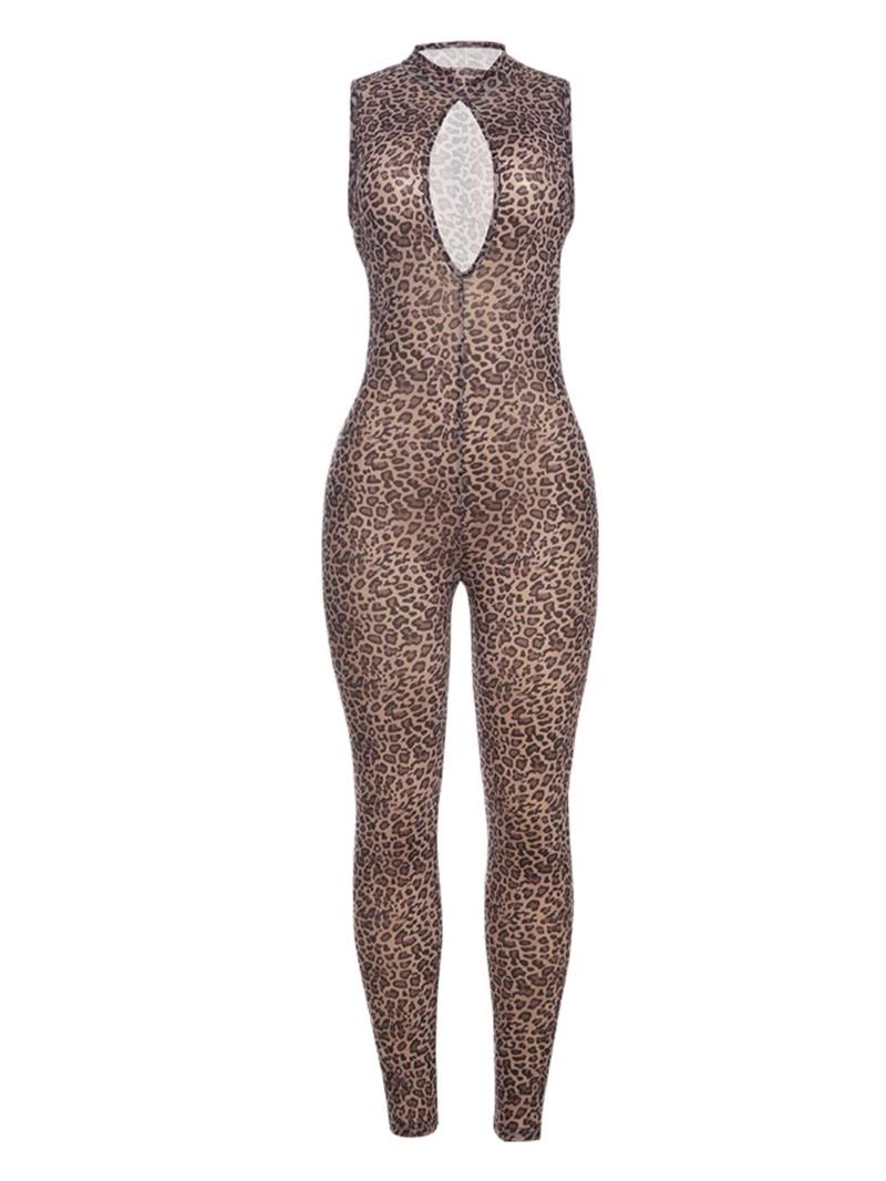 Women's Leopard Print Jumpsuit, Skinny Jumpsuit, Fashion Casual Sexy Jumpsuit for Daily Outdoor Wear, Women Jumpsuits for Summer