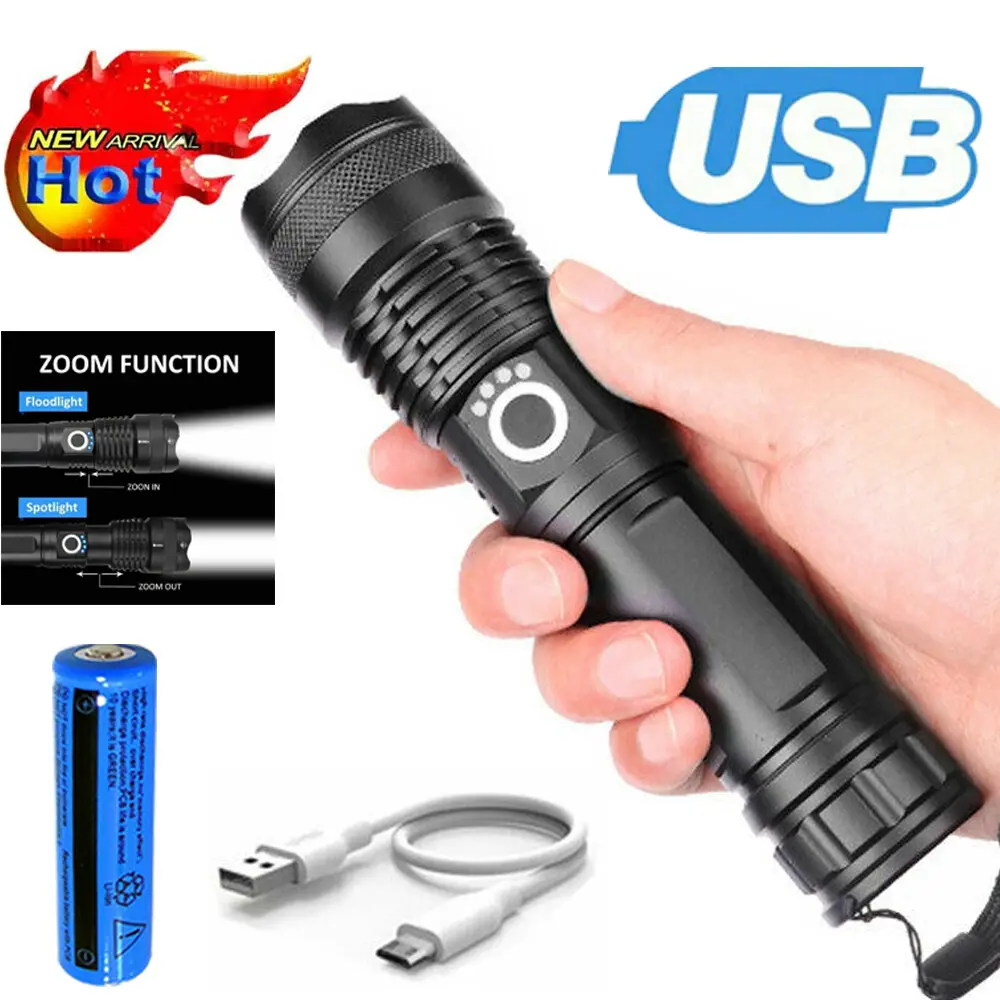 LED Flashlight Zoom USB Rechargeable Super Bright Torch Camping Lamp Work Light Free Shipping Via DHL-Ground,cannot Be Shipped Via USPS With A Shipping Label For Pickup.