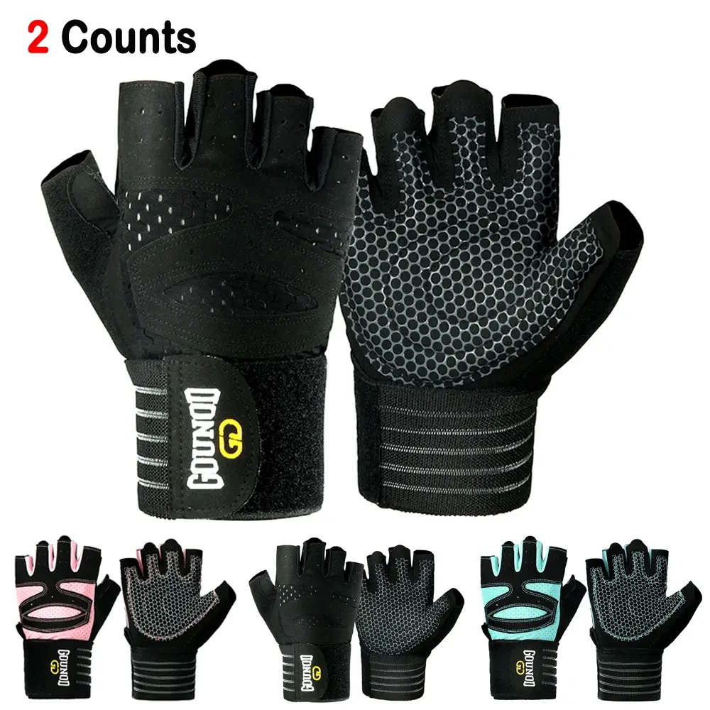 1Pair Weight Lifting Gym Gloves Full Finger with Wrist Wrap Support for Men & Women, Sport Gloves for Weightlifting, Training, Fitness