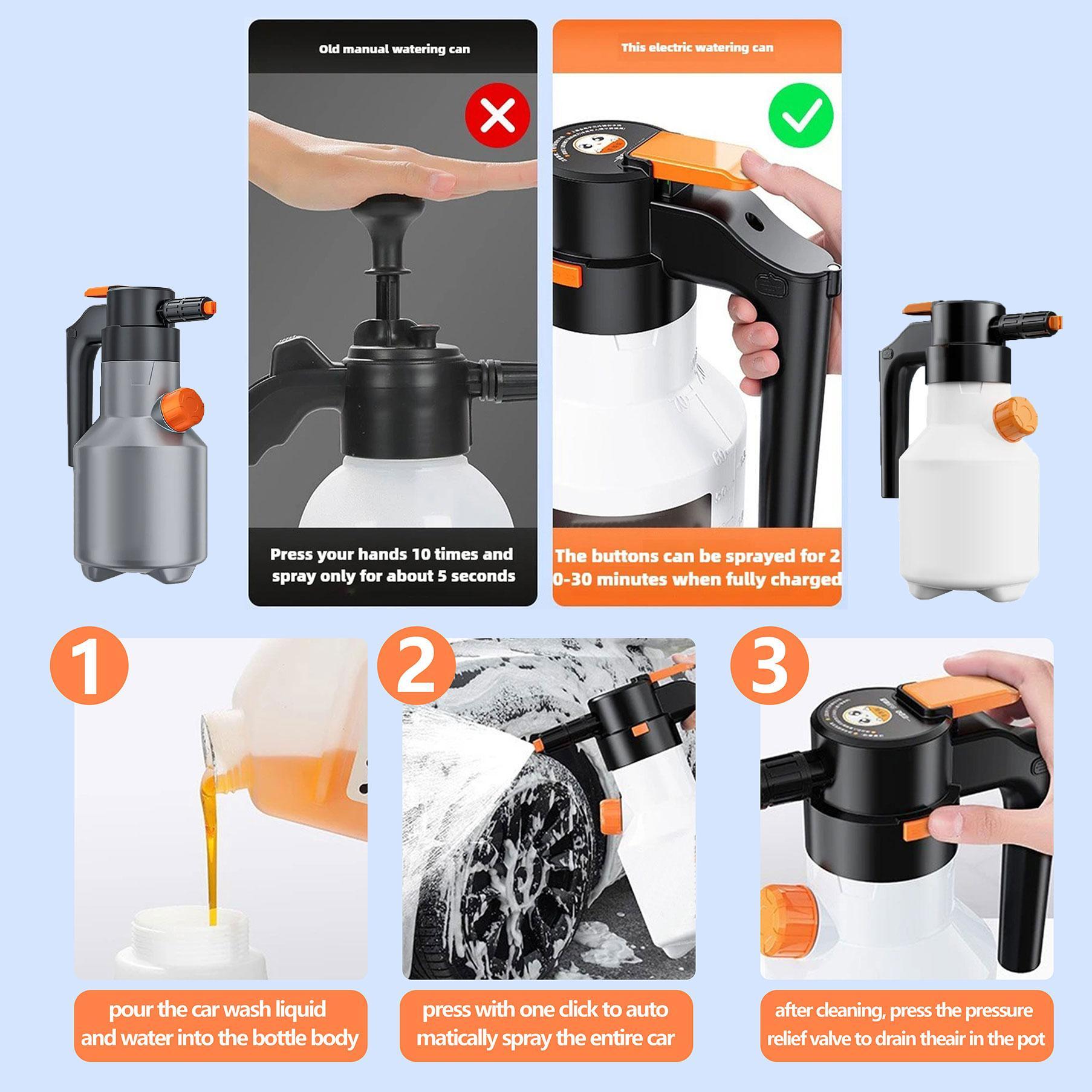 2L Electric Foam Gun with 70° Wide Spray Angle, Multi-Functional Large Capacity Battery for Car, Kitchen, Home Cleaning Foam Sprayer