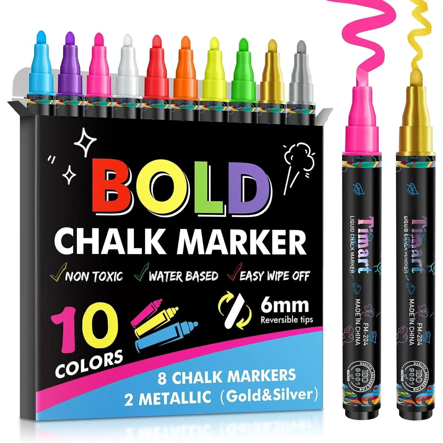 10 Pack Liquid Chalk Markers, 6mm Reversible Tips | Dry & Wet Erase Chalkboard Markers, Washable Window  Markers for ,  Chalk Pens for Blackboard Mirrors