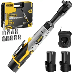 [fathersdaygift]3/8" Cordless Ratchet Wrench Set, 60FT-LBS(80N.m) Electric Ratchet, 12V Extended Power Ratchet Wrench with Variable Speed, 6 Sockets, LED Light, 1/4" Adapter,1/2" Adapter,2 Batteries, Best Christmas and New Year Gift Ideas for Everyone
