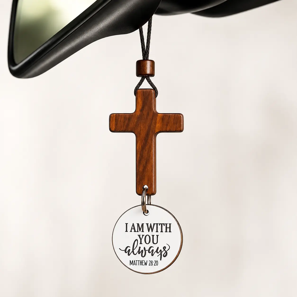 Daily Bible Verse Rearview Mirror Cross Ornament, Hanging Scripture Car Charm with User-Programmable NFC Tag, Setup Required