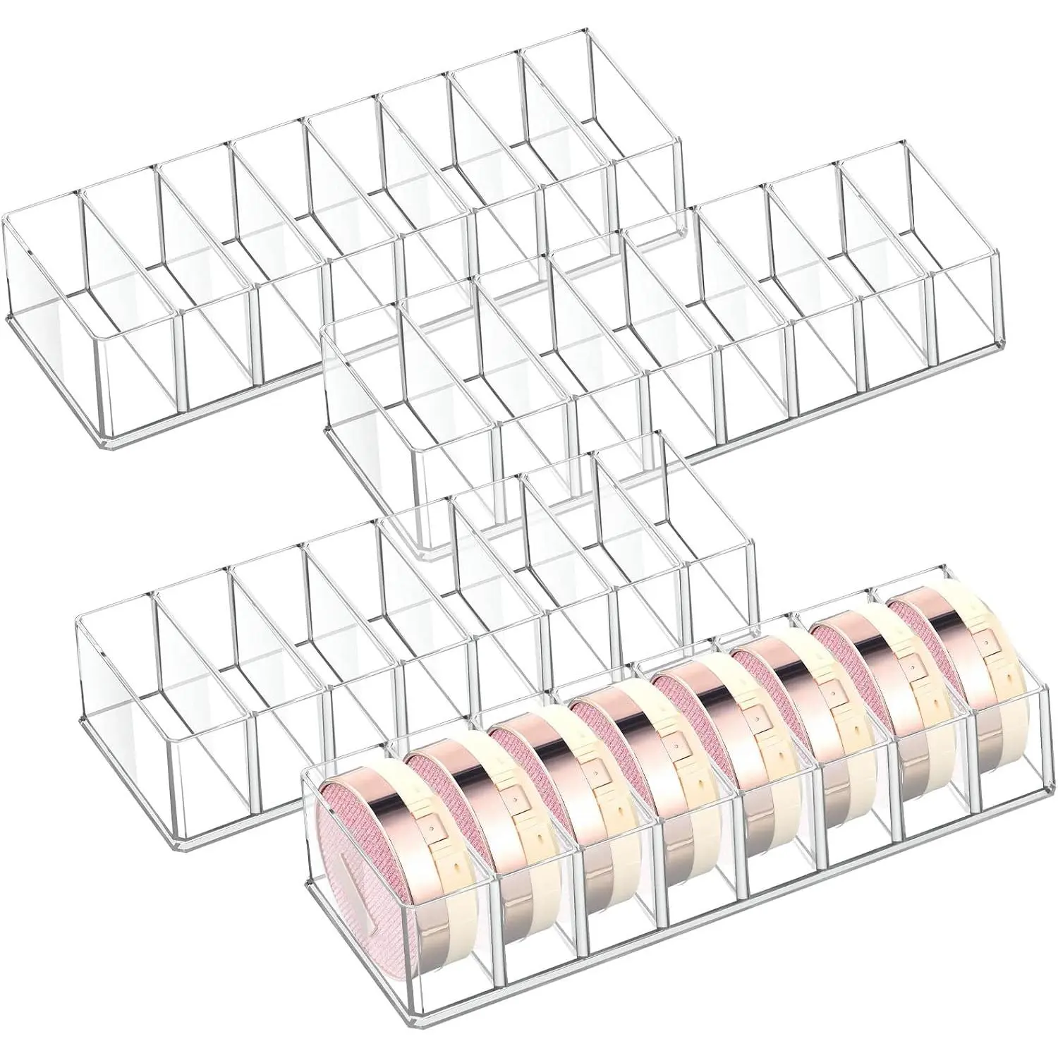 4 count Uanse  Makeup Compact Organizer Detachable Clear Organizer |  Drawer Storage, Eyeshadow  Storage for Lipstick Highlighter, Skincare  Display Cases for Bathroom