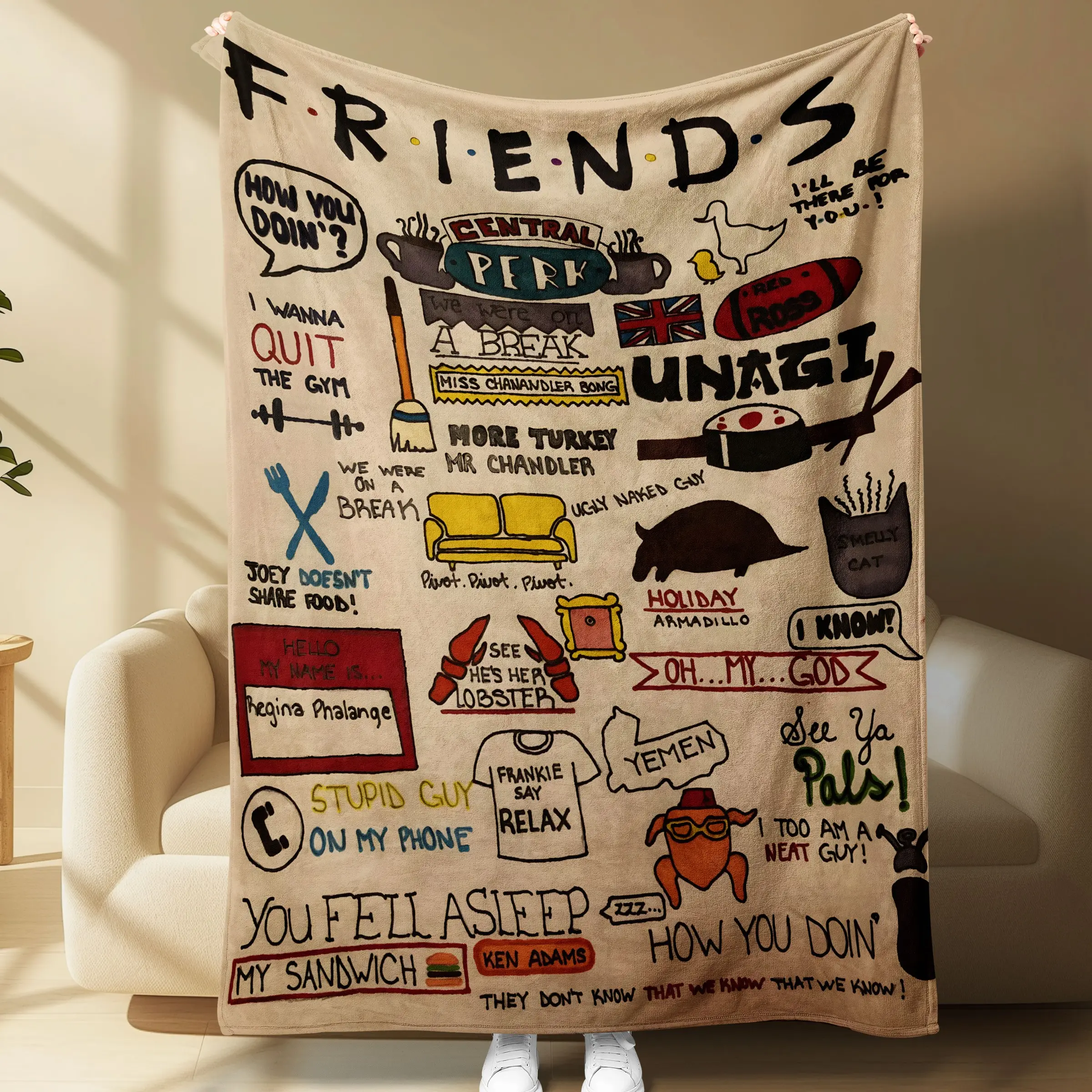 Friends TV Show Flannel Throw Blanket, Central Perk Funny Quotes, Soft Cozy Warm Fleece Blanket, Home Decor, Halloween Gift
