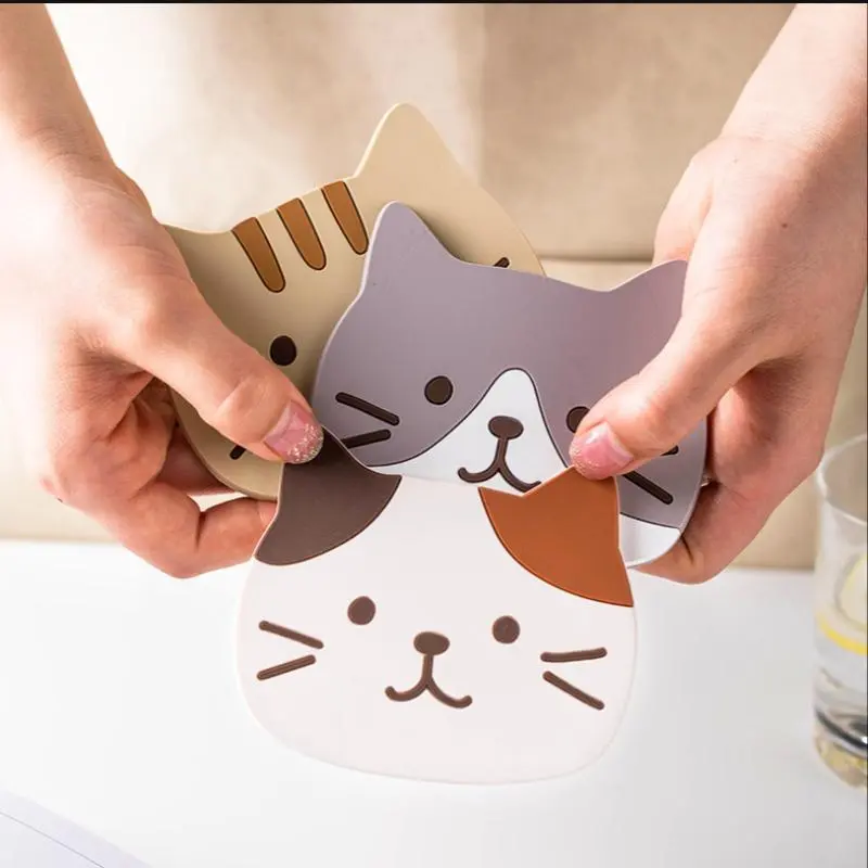 5pcs Cat Silicone Cup Coaster Mat, Waterproof & Heat Resistant Table Placemats