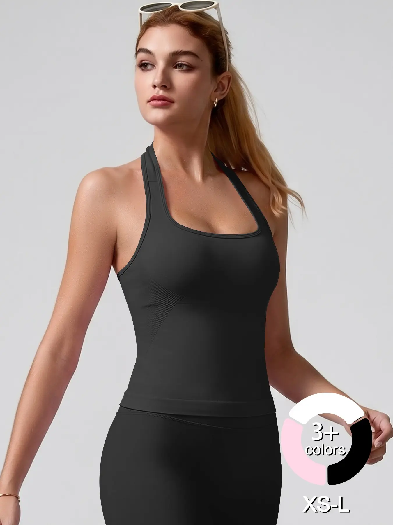 Women's Halter Neck Shapewear Tank Top with Removable Pads，Three-Layer Seamless Backless Tank Tops Casual Solid Color Soft All Seasons Wear