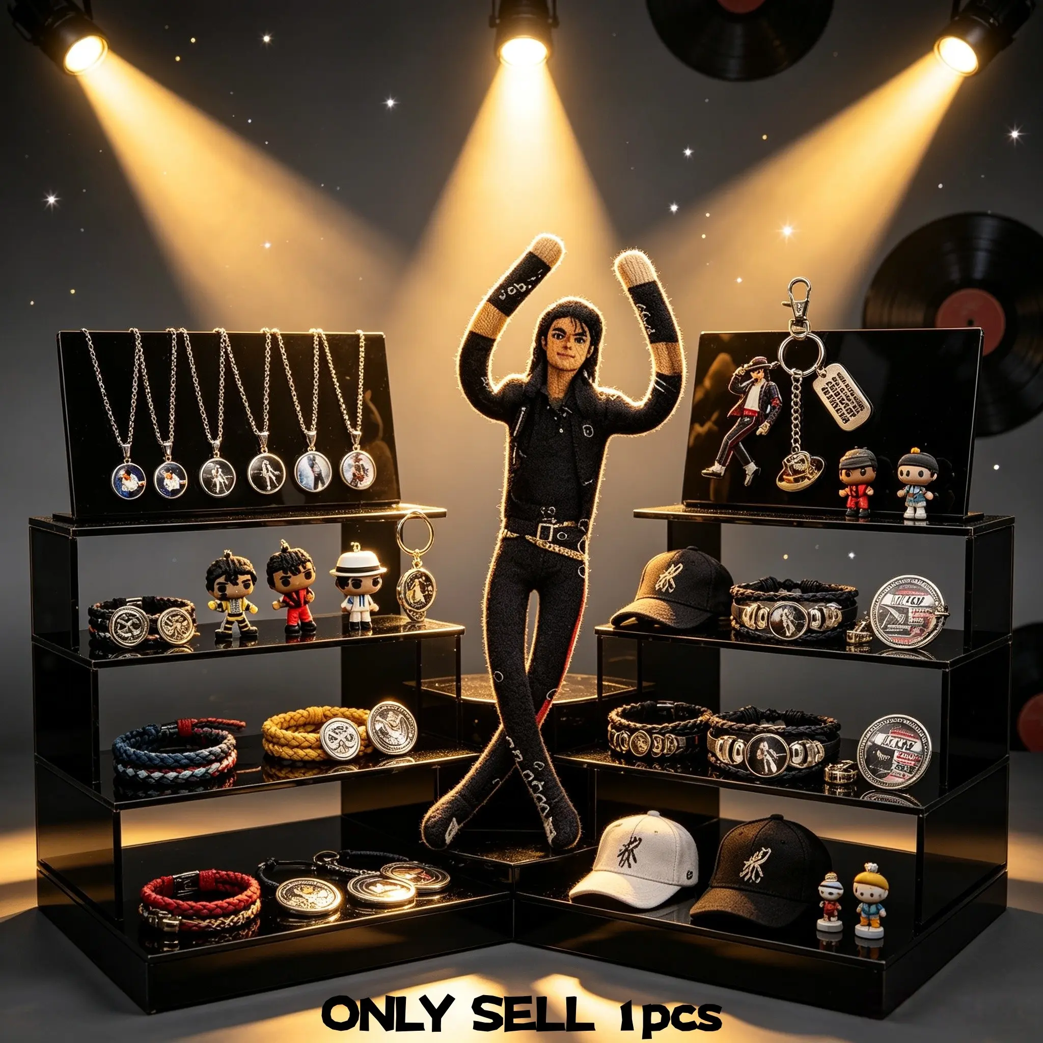 Michael Jackson Retro Tribute Gift Set, Bendable Plush Doll, Photo Pendant Necklace, Keychain, Bracelet, Pin, Fan Birthday Present
