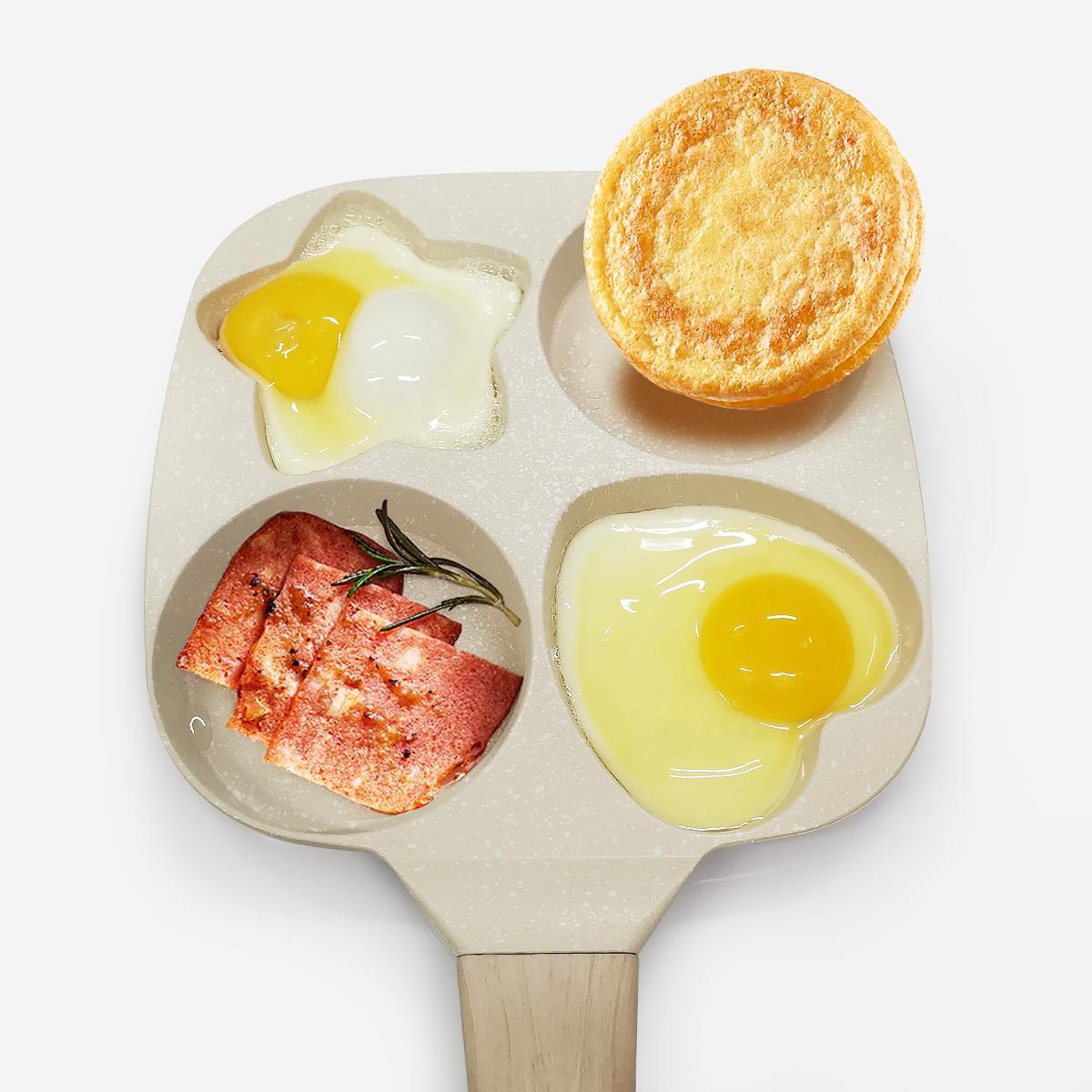 Abkok Four-Hole Non-Stick Egg Skillet Pan, Nonstick Egg Pan, Non Stick Cookware, 8–9-Inch Diameter, Ideal for Breakfast Eggs and Burgers, Durable Wooden Material Base with No-Handle Design